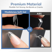 Modelones Short Almond Nail Tips 360pcs Clear Pre-etched Fake Press On Nail | Clear Soft Full Cover Half Matte Acrylic Gel Tips Extension for Salon & Home Use 15 Sizes
