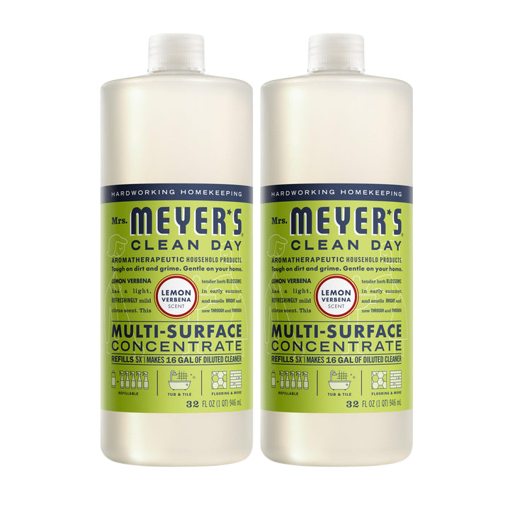 MRS. MEYER'S CLEAN DAY Multi-Surface Concentrate, Lemon Verbena, 2 Pack | 32 oz, Dilute with Water for Powerful Cleaner, Makes Up to 16 Gallons per Bottle, Removes Dirt and Freshens Surfaces