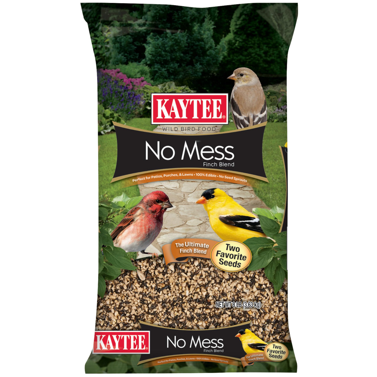Kaytee No Mess Finch Seed and Nyjer Blend, Attracts Goldfinches, Chickadees, Junos, Finches and Other Wild Birds, 8 Pounds
