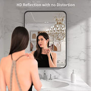 LOAAO 22X30 Inch Black Bathroom Mirror Metal Framed | Rounded Rectangle, Matte Black Bathroom Vanity Mirror, Anti-Rust, Hangs Horizontally or Vertically