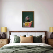 Framed Funny Pigeon Wall Art, Humorous Bird Reading Wall Decor Paintings, Pooping on People Book Pictures Canvas Print Eclectic Home Decor for Bathroom Living Room Office Dorm 12x16 inch