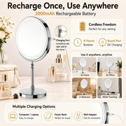 DEIOVWXS Makeup Mirror, Rechargeable Vanity Mirror with 3 Lights, 1X/10X | Adjustable Brightness, 3000mAh, Double-Sided, Gift for Mom, Women, Wife, Girls, Dorm Room Essential