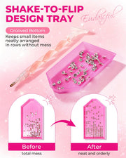 Rhinestone Picker Tool Kit: 2Pcs Rhinestone Picker Handle, Dual-Ended Rhinestones Applicator Dotting Pen with 12 Upgraded Plastic Replacement Tips, Clay, Bedazzling Tools for Nail Art Craft (Pink)
