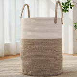 JMvicyroam 60L Cotton Rope Laundry Basket Hamper, Brown | Collapsible Laundry Basket, Reinforced Handles, Freestanding, Machine Washable, Holds 3-5 Thick Blankets, Clothes or Toys