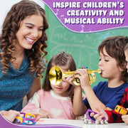 Lewtemi Gold Trumpet Musical Instruments Toy for Kid Fake Plastic | Musical Toy for Girls Preschool Learning, Fake Wind Horn Colorful Keys, Beginner Saxophone Trombone Bugle Teaching Gift