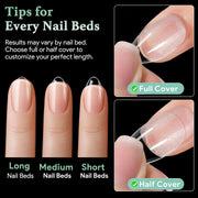 LEYKOSH Extra Short Almond Nail Tips, 216pcs Full Cover Soft Gel, 12 Sizes | 70-grit pre-sanded matte clear tips save filing time, with full-cover soft gel fit for DIY extensions and salon manicures.