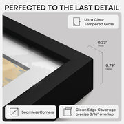Homeforia 18x24 Black Poster Frame, High-End Metal, 16x20 Mat, Glass