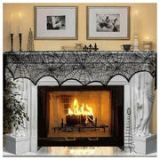 AerWo Halloween Decoration Black Lace Spiderweb Fireplace Mantle Scarf Cover Festive Party Supplies 45 X 243cm 18 x 96 inch