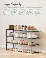 SONGMICS Shoe Rack, 3-Tier Shoe Organizer, Metal Storage Shelf | for Entryway, Upright or Upside Down, for 16-20 Pairs, Stackable, 11.8 x 36.2 x 21.7 Inches, Black ULSA303B02