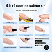 Beetles Builder Gel for Nails, 8 in 1 Clear Builder Nail Gel | Strengthening, Thickening & Building Instant Apex,Beginner Friendly DIY Salon at Home for Women, LED UV Lamp Cured