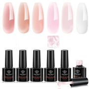 modelones Builder Nail Gel, Builder for Nails Jelly Nude Pink 6 Colors | Fall Hard Strengthener Rubber Base Gel Polish 8-in-One Extension LED Nail Lamp Cured
