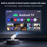 [Built-in Apps] Mini Projector with Wifi and Bluetooth 1080P Supported | Portable Small Projector with Android 14, 180° Rotation/Manual Focus/Auto Keystone, Compatible with HDMI/USB/Smartphone
