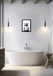Bathroom Picture Wall Decor, Framed Black and White Bathroom Wall Art, Toilet Paper in Little Funny Raccoon's Hand Animal Canvas Print Painting