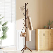 Pipishell Solid Wooden Coat Rack Freestanding with 8 Hooks, Brown | 3 Height Options, 100% Pine Wood, Tool-Free Assembly, Large Triangular Base, Smooth Rods & Hooks Prevent Clothing Snags