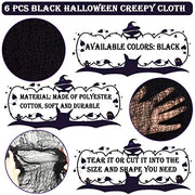 ZeeDix 6 Pack Black Halloween Creepy Cloth 30 × 75 Inch - Halloween Cheesecloth Decoration Spooky Scary Gauze Black Cheese Cloth for Party Supplies Outdoor Yard Home Wall Doorway