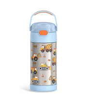 THERMOS FUNTAINER Water Bottle with Straw, 12oz, Construction | Kids Stainless Steel Insulated Water Bottle, Keeps Drinks Cold Longer for School & Play, BPA-Free