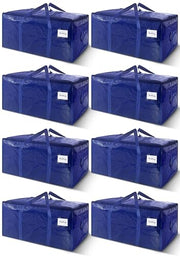 8 Pack Extra Heavy Duty Large Moving Bags with Strong Zipper & Carrying Handles, Sturdy Clothes Storage Bags Totes Bins, Packing Bag Move Boxes College Moving Supplies, Dark Blue - 24 gal