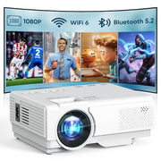 NISOO Mini Projector with WiFi and Bluetooth, 1080P Outdoor Movie Projector | 2-way Bluetooth Speaker, WiFi6, 1080P home theater, Compatible with Phone/PC/TV Stick/Roku/PS/DVD/HDMI/USB, Timer shutdown