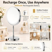 DEIOVWXS Makeup Mirror, Rechargeable Vanity Mirror with 3 Lights, 1X/10X | Adjustable Brightness, 3000mAh, Double-Sided, Gift for Mom, Women, Wife, Girls, Dorm Room Essential