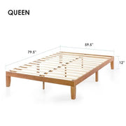 Mellow Naturalista Classic - 12 Inch Solid Wood Platform Bed with Wooden Slats, No Box Spring Needed, Easy Assembly, Queen, Pine