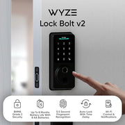 Wyze Auto-Lock Bolt v2, Fingerprint Keyless Entry Smart Lock, AI Learning Scanner with Wi-Fi Front Door Lock Deadbolt, Auto-Lock, 8 Months Battery, BHMA2, IP53, Anti-Peep Keypad, Backup Keys