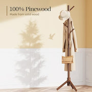 Pipishell Solid Wooden Coat Rack Freestanding with 8 Hooks, Brown | 3 Height Options, 100% Pine Wood, Tool-Free Assembly, Large Triangular Base, Smooth Rods & Hooks Prevent Clothing Snags