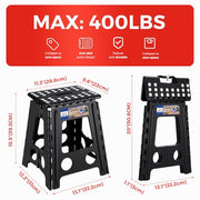 ACKO 16 Inch Folding Step Stool with Safety Lock, Holds 400 lbs, Black | Portable Foldable Stools with Handle, Heavy Duty Collapsible Non-Slip Foot Stool for Adults & Kids, Kitchen Bathroom Outdoor