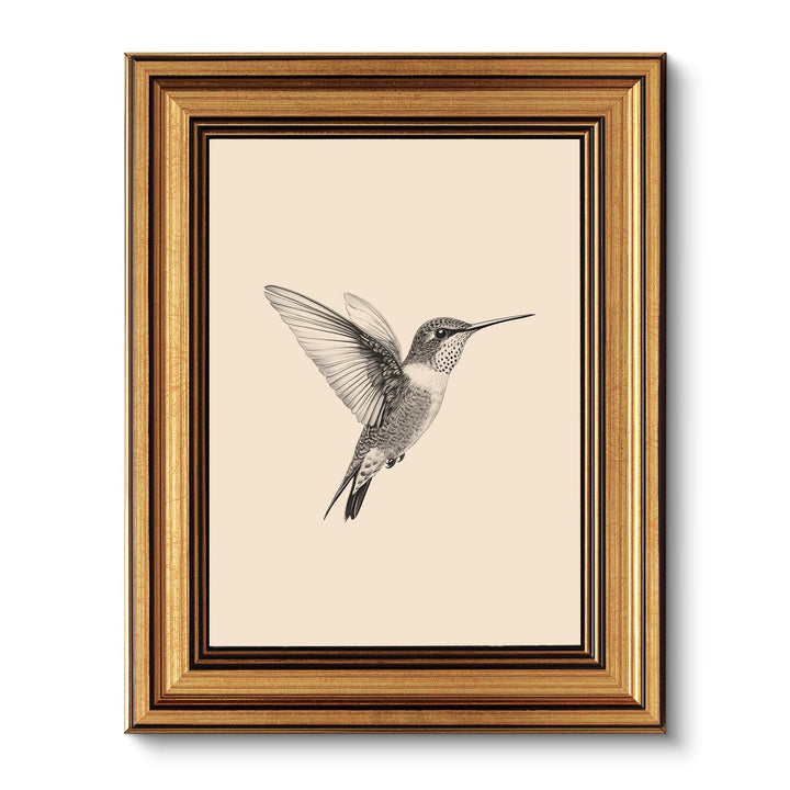 VIYYIEA Vintage Gold Framed Wall Art – Hummingbird Sketch Prints, 8x10 IN | Cute yet exquisite, Bathroom wall decor, High quality frame
