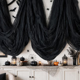600 x 80 in Halloween Creepy Cloth for Yard and Outdoor Decorations, Black | Large Scary Gauze Cheesecloth for Creating Spooky Fabric Displays in Haunted Houses, Parties, Walls, Doorways and Windows