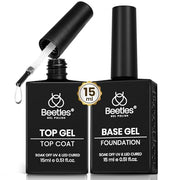 Beetles No Wipe Gel Top Coat and Base Coat Set for Gel Nail Polish | 2Pcs 15ml Super Shiny and Long Lasting Soak Off UV/LED Lamp Nail Art Design Gift
