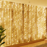 HXWEIYE 300LED Fairy Curtain Lights, 9.8x9.8Ft USB, Remote, 8 Modes & Timer | Dimmable, Christmas String Hanging Lights for Bedroom, Wedding Backdrop and Indoor Wall Decor, Warm White