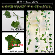 suddus 33FT 100LED Pothos Vine Fairy Lights Battery Operated Copper Wire | String Lights with Remote,Leaf Lights for Bedroom,Dorm,Wedding,Party, Garden,Wedding,Classroom Decor (Warm White)