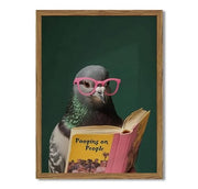Framed Funny Pigeon Wall Art, Humorous Bird Reading Wall Decor Paintings, Pooping on People Book Pictures Canvas Print Eclectic Home Decor for Bathroom Living Room Office Dorm 12x16 inch