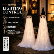 2 Pack 5 Ft Large Light Up Ghost Decor - Halloween Decorations Outdoor | Double-layered fabric, water bags and stakes, 8 light modes with timer, battery or USB power for porch and lawn