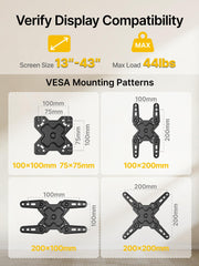 monTEK Full Motion Small TV Wall Mount for 13-43 Inch TVs up to 44 lb | ±90° Swivel, +5°/-15° Tilt, Landscape/Portrait Rotation, Extends 14.6 in, 4X Load Tested, VESA 200x200 mm, Single-Stud Mount