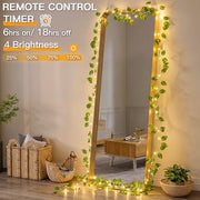 suddus 33FT 100LED Pothos Vine Fairy Lights Battery Operated Copper Wire | String Lights with Remote,Leaf Lights for Bedroom,Dorm,Wedding,Party, Garden,Wedding,Classroom Decor (Warm White)