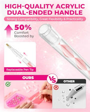 Rhinestone Picker Tool Kit: 2Pcs Rhinestone Picker Handle, Dual-Ended Rhinestones Applicator Dotting Pen with 12 Upgraded Plastic Replacement Tips, Clay, Bedazzling Tools for Nail Art Craft (Pink)