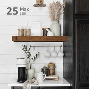 QEEIG Bathroom Floating Shelves for Wall (Brown, Set of 2, 15.7") | 16 inch Small Shelf Over Toilet for Farmhouse Home Decor, Rustic Plant Display, Towels Organizer (008-40BN)