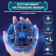 Hand Operated Flying Toy Drone for Kids, 360° Hands Free Motion Sensors Mini Drone with Cool LED Lights, Easy Indoor Small UFO Toy Flying Ball Drone for 6 7 8 9 10+ Year Old Boys and Girls (Blue)
