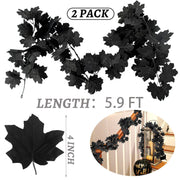 2Pcs Black Maple Leaf Garland Halloween Artificial Fall Leave Vines | 11.8FT, Fall Floral Garlands Thanksgiving Decor for Home Wedding Party