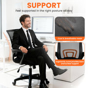 NEO CHAIR Office Computer Chair Ergonomic Mid-Back Mesh Desk Chair, Black | Breathable Mesh Back with Lumbar Support, Height Adjustment, Smooth Rolling Casters for Home Office, Study or Gaming Setup