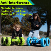 Threeking Remote Control Car Rc Flip Stunt Cars Toys Gifts for Kids Ages 6+ | Upgraded USB-C Modular Batteries 4WD Unique AUTO DEMO RGB Eye-Friendly Lights 360° Flips Double Sided Driving Stunt Car