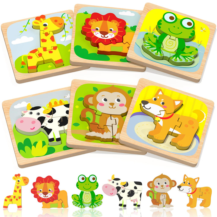 Benresive Wooden Toddler Puzzles, Montessori Toddler Toys for 1 2 Year Old | 6 Pcs Puzzles, 1 2 3 Year Old Girl Boy Great Gifts, Learning Educational Preschool Bolck Toys for 1 2 3 Year Old