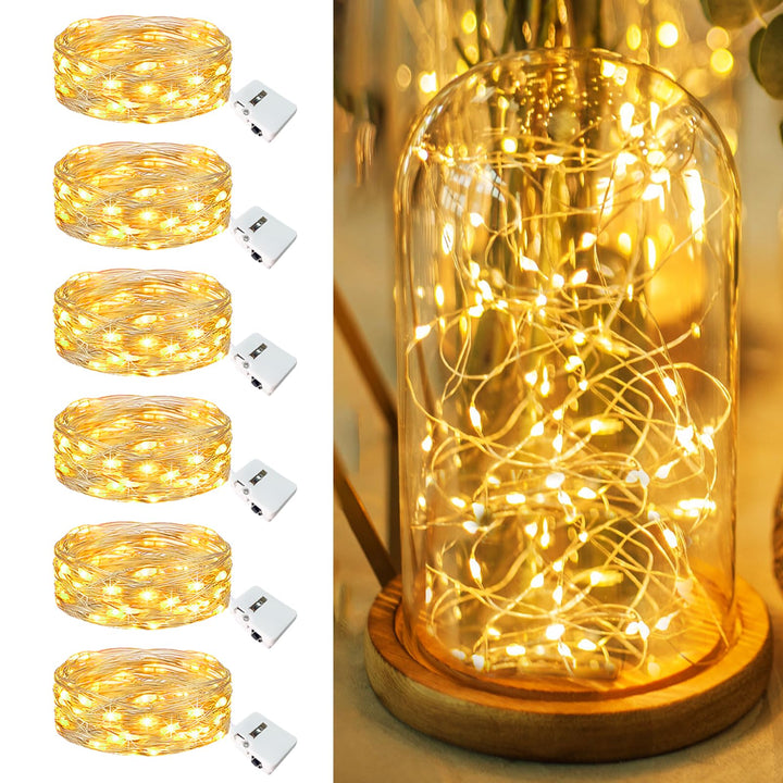 Fairdeer 6 Pack Fairy Lights Battery Operated - 7ft 20 Led Twinkle lights 3 Modes, Bulk Mini String Lights Waterproof for Mason Jars Vases DIY Party Table Centerpieces Christmas Decoration -Warm White