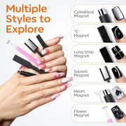 modelones Cat Eye Magnet 15PCS Brown Cat Eye Gel Polish Nail Stuff, Multi-shape Heart Moon Flower Square Effects with Bead-Attracting Nail Art Tool, UV/LED Lamp Required, DIY Halloween Nail Art