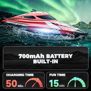 BEZGAR RC Boat TX126-12 Inch Remote Control Boat for Lakes and Pools | 25 KPH High Speed; Waterproof Design; 700mAh Rechargeable Battery; Ideal Toy Boat for Kids Adults; Red
