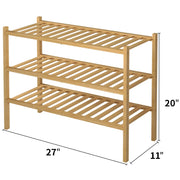ROMGUAR CRAFT 3 Tier Bamboo Shoe Rack for Closet Free Standing Wood Shoe Shelf Storage Organizer for Entryway Small Space Stackable 27"x11"x20" (Natural)