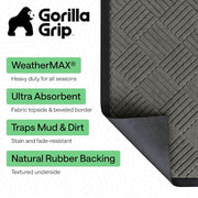 GORILLA GRIP WeatherMAX Door Mat, Indoor and Outdoor Use, Gray Diamond | 100% Waterproof Outdoor Doormat, US Designed, Stain & Fade Resistant, Low Profile Front Door Mat Easy Clean Welcome Mat 29x17