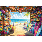 300 Piece Jigsaw Puzzle for Adults & Kids, Seaside Surf Shop, 20.5x15 in | Colorful surf shop filled with surfboards, beach gear and a sunny ocean view