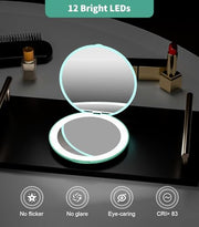 WOBSION 10X Magnification Compact Mirror with Light | 3.5-Inch 2-Sided Portable Travel Makeup Mirror for Purse and Handbag, Lighted Pocket Mirror, Cyan